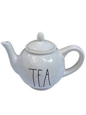 Rae Dunn TEA Teapot Creamy White Black Large Letter Dimples NWT 2017 OG